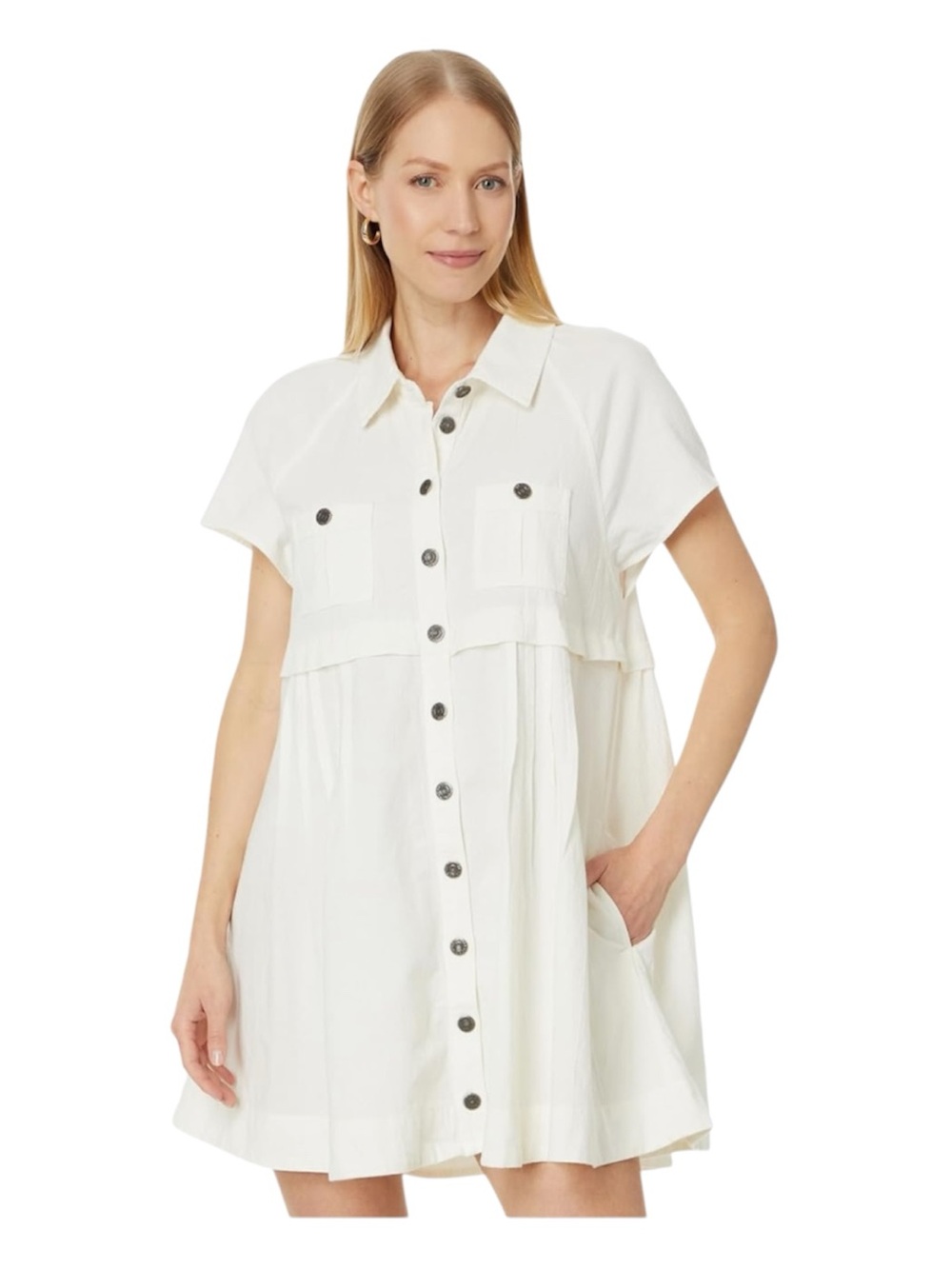 Free People White Ronnie Poplin Mini Dress Top Off White